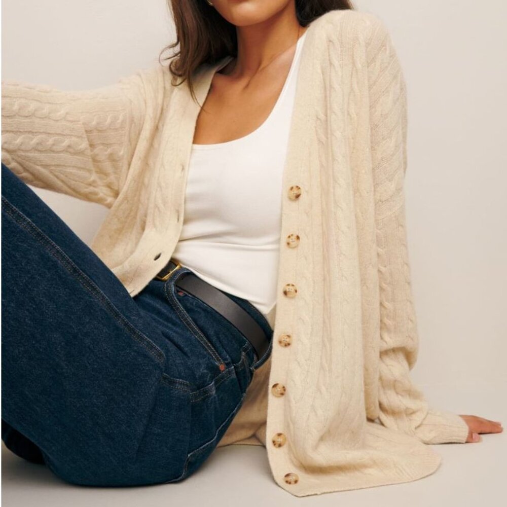 NWT Reformation Giusta Oversized Cashmere Cardigan in Eco Beige - XS